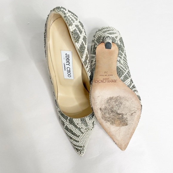 Jimmy Choo Anouk Pearl Crystal Suede Embellished Heel Pumps - Picture 8 of 8